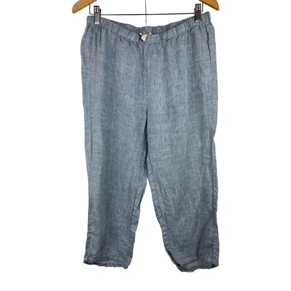 Eileen Fisher Size S Slate Blue 100% Organic Linen Capri Pants - Picture 1 of 6